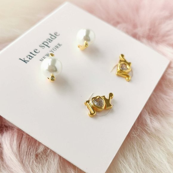 Kate Spade gold say yes joy clear stud earrings set - Picture 2 of 3